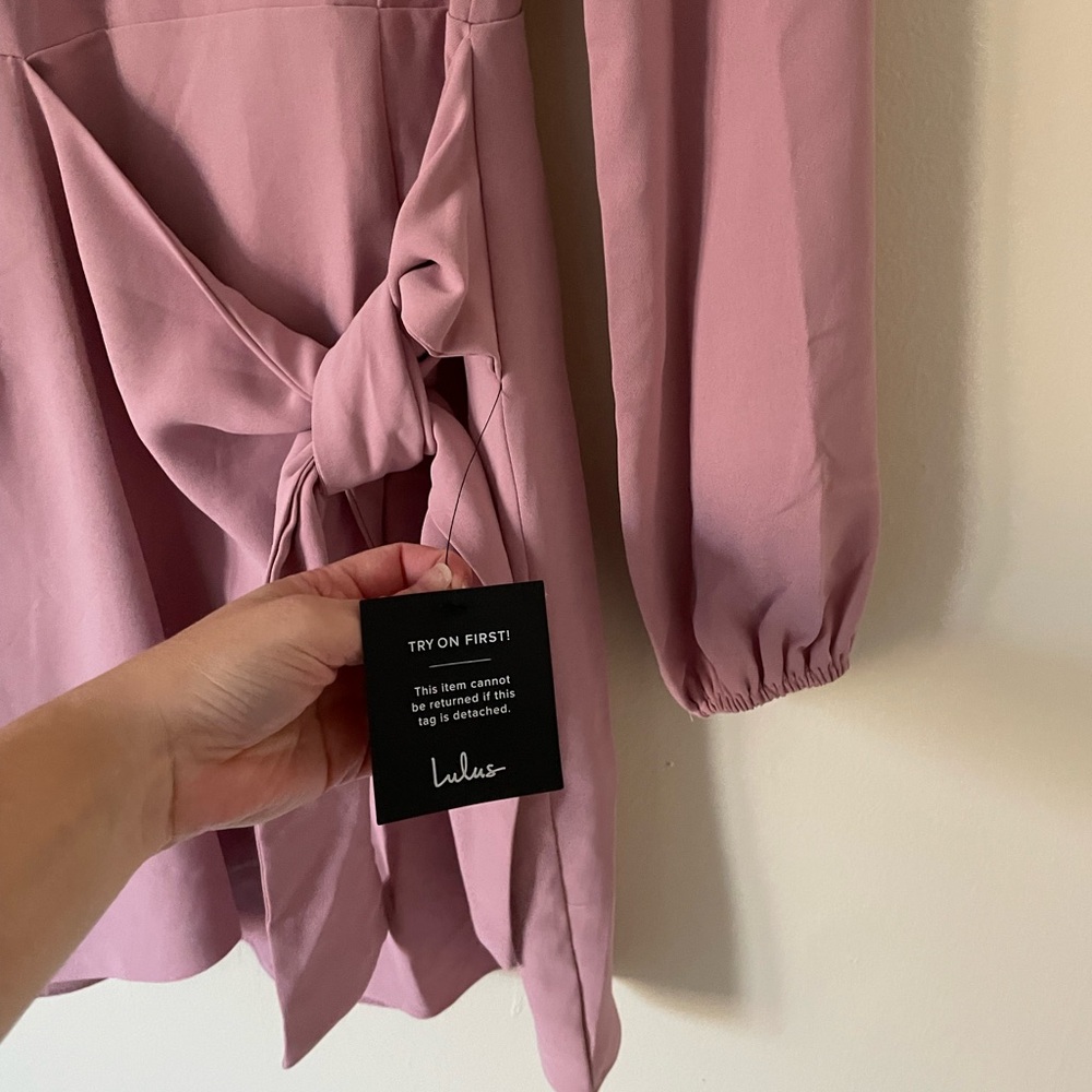 Lulu's Blush Pink Long Sleeve Tie-Waist Mini Dress - Picture 10 of 12